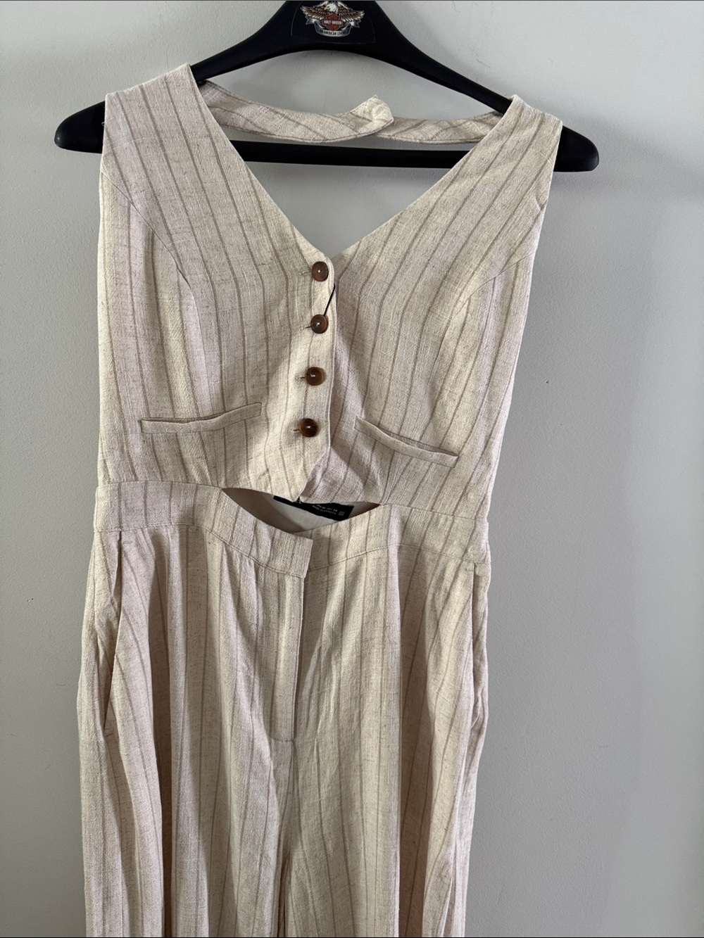 Zara Cream Pinstripe Wide Leg Jumpsuit - Picture 4 of 8